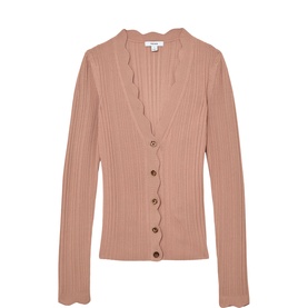 Vinny Rib-Knit Scallop-Trim Cardigan