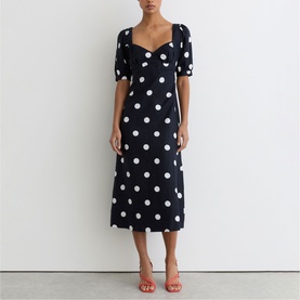 Astrid Polka Dot Linen Flared Dress