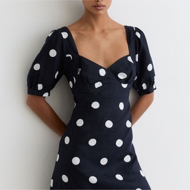 Astrid Polka Dot Linen Flared Dress