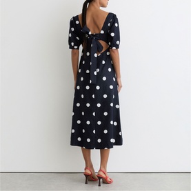 Astrid Polka Dot Linen Flared Dress