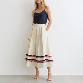 Rian Stripe-Detail Belted Skirt