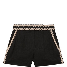 Mila Linen Wave-Trim Shorts