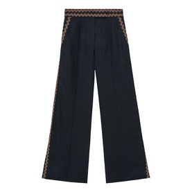 Mila Wave Trim Linen Wide-Leg Trousers