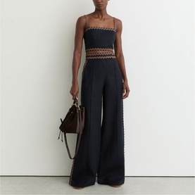 Mila Wave Trim Linen Wide-Leg Trousers