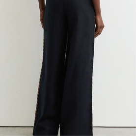 Mila Wave Trim Linen Wide-Leg Trousers