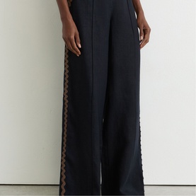 Mila Wave Trim Linen Wide-Leg Trousers