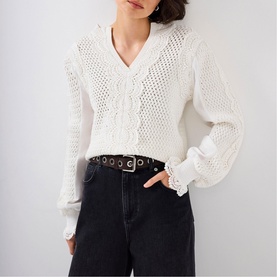 Woven Crochet Trim Sweater