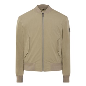 Belstaff Carrier Water-Repellent Bomber Jacket in green with ribbed collar, zip fastening, slanted pockets and logo badge sleeve patch