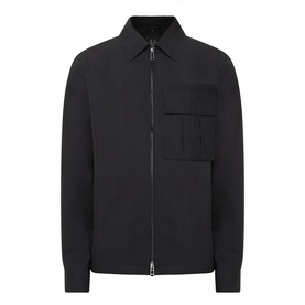 Belstaff Compact Technical Cargo Overshirt in black, pointed collar, two-way zip fastening, chest patch pocket, long sleeves