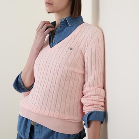 Shield Logo Cable Knit Sweater