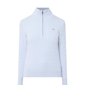 Shield Logo Cable Knit Half Zip Sweater