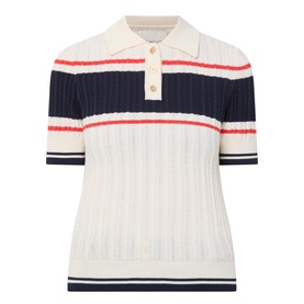 Contrast Stripe Cable Knit Polo Sweater