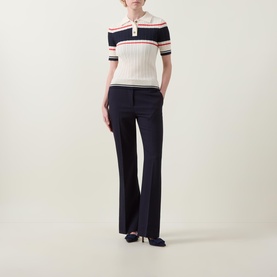 Contrast Stripe Cable Knit Polo Sweater