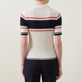 Contrast Stripe Cable Knit Polo Sweater