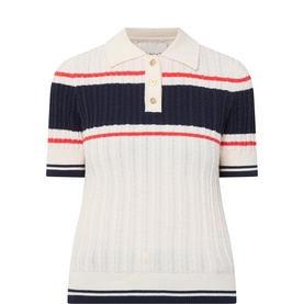 Contrast Stripe Cable Knit Polo Sweater