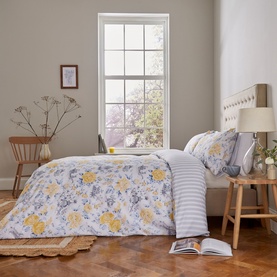Mandarin Floral Duvet Set Yellow & China Blue