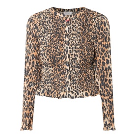 Elliana Smocked Leopard Print Cardigan