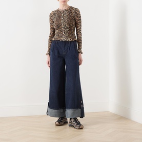 Elliana Smocked Leopard Print Cardigan