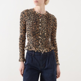 Elliana Smocked Leopard Print Cardigan