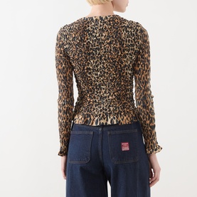 Elliana Smocked Leopard Print Cardigan