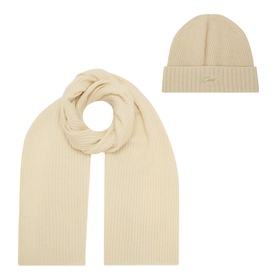 Two-Piece Logo Ribbed Knit Beanie Hat & Scarf Gift Set