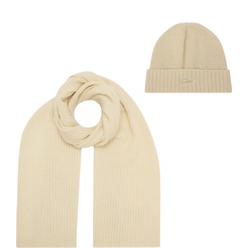 Two-Piece Logo Ribbed Knit Beanie Hat & Scarf Gift Set