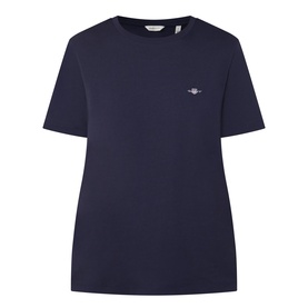 Gant Shield Logo T-Shirt in navy with crew neckline, short sleeves, small shield logo embroidery, and straight hemline