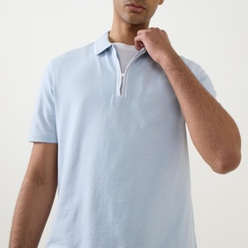 Contrast Trim Zip Polo Shirt