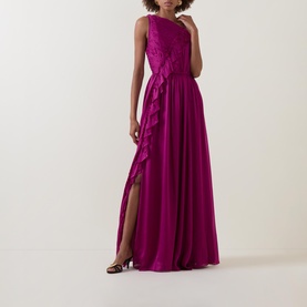 Aisha Pleated Asymmetrical Gown