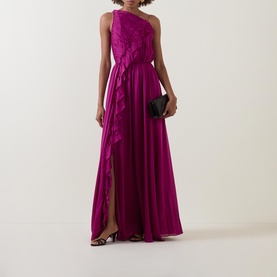 Aisha Pleated Asymmetrical Gown