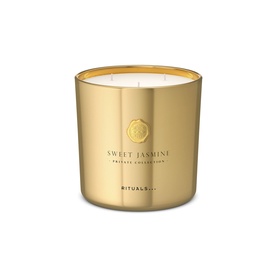 Rituals Sweet Jasmine Scented Candle in a large gold metallic vessel with three wicks and embossed logo