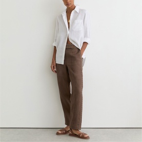 Mila Linen Wave-Trim Tapered Trousers