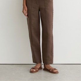 Mila Linen Wave-Trim Tapered Trousers
