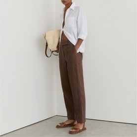 Mila Linen Wave-Trim Tapered Trousers