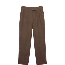 Mila Linen Wave-Trim Tapered Trousers