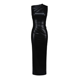 Maya Draped Faux Leather Dress