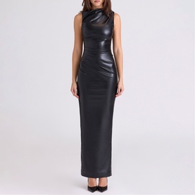 Maya Draped Faux Leather Dress