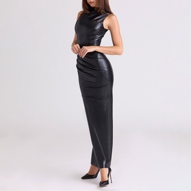 Maya Draped Faux Leather Dress