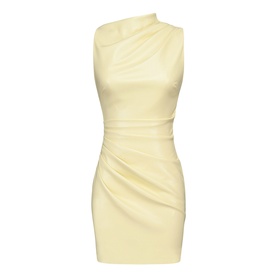 Maya Draped Faux Leather Mini Dress