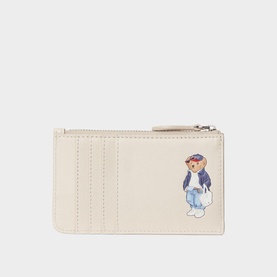Bear Logo Leather Zip Cardholder