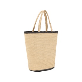 Part Two Biggie Woven Tote Bag in Natural, paper woven structure with contrast dark trim, dual top carry handles, open top