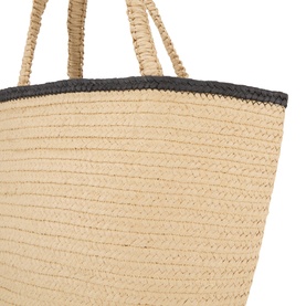 Part Two Biggie Woven Tote Bag in natural paper straw with contrast dark trim at top edge and twin top carry handles