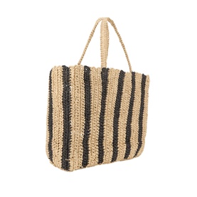 Part Two Giorgia Stripe Tote Bag in natural and black woven paper, with vertical stripe pattern, open top, and short carry handles.
