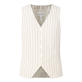 Part Two cream pinstripe linen-viscose waistcoat with V-neckline and button fastening, laid flat