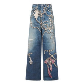 Trompe-L&rsquo;oeil Mid-Rise Wide Leg Jeans