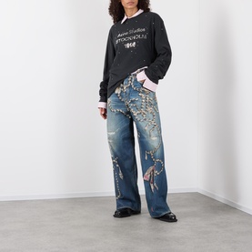 Trompe-L&rsquo;oeil Mid-Rise Wide Leg Jeans