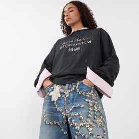 Trompe-L&rsquo;oeil Mid-Rise Wide Leg Jeans