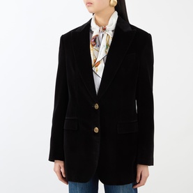 Velvet Single-Breasted Fitted Blazer