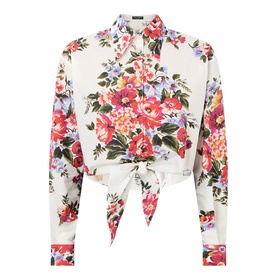 Flower Bouquet Print Knot Blouse
