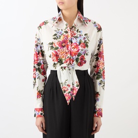 Flower Bouquet Print Knot Blouse